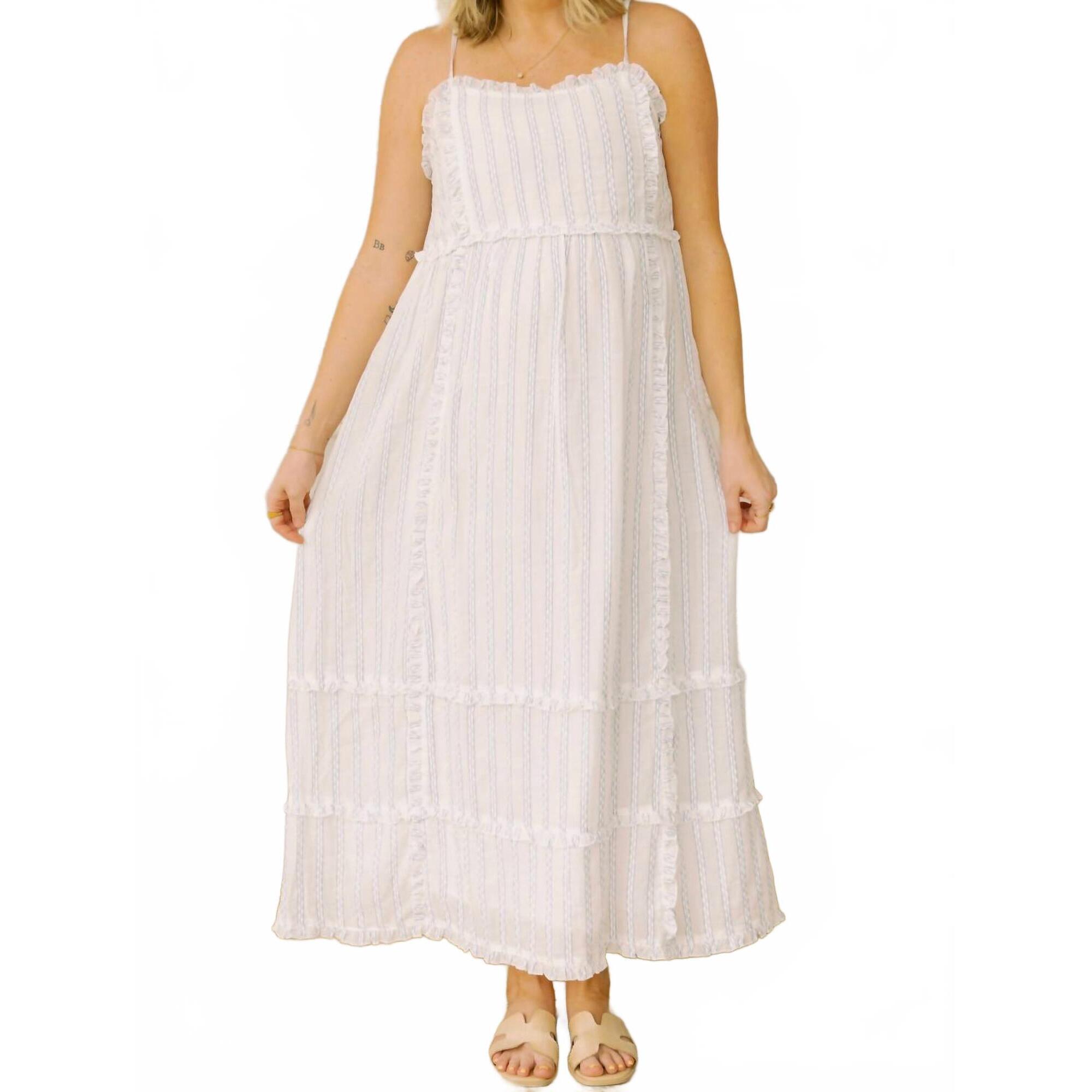New Frnch Clio Maxi Dress In White/Blue